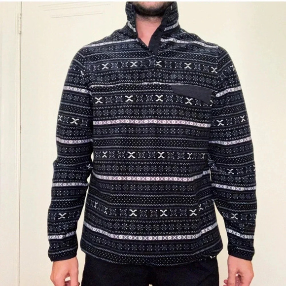 Jachs Cabin Snap Button Patterned Black & White Pullover Sweater size Medium - Picture 1 of 7